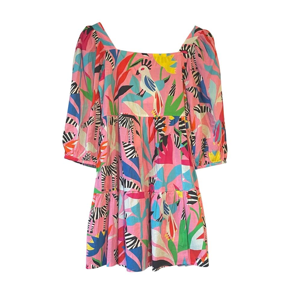 NWT Harringtons Pink Zebra‎ Print Puff Sleeve Mini Dress Size XS - Picture 4 of 6